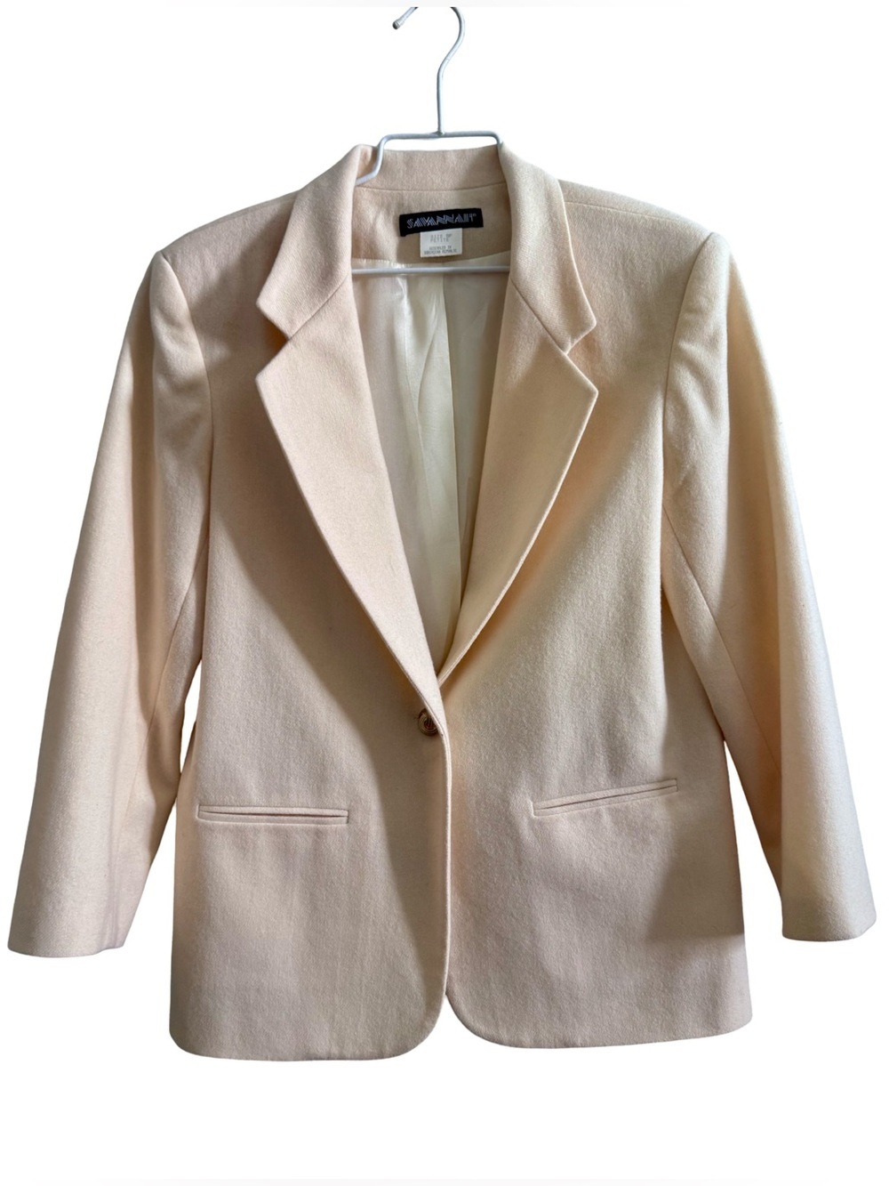 Woolmark 100% Pure New Wool Ivory Blazer Savannah Size 8 Petite